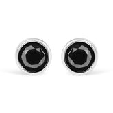 14K White Gold 3.00 Cttw Round Brilliant-Cut Black Diamond Bezel-Set Stud Earrings With Screw Backs (Fancy Color-Enhanced, I2-I3 Clarity)